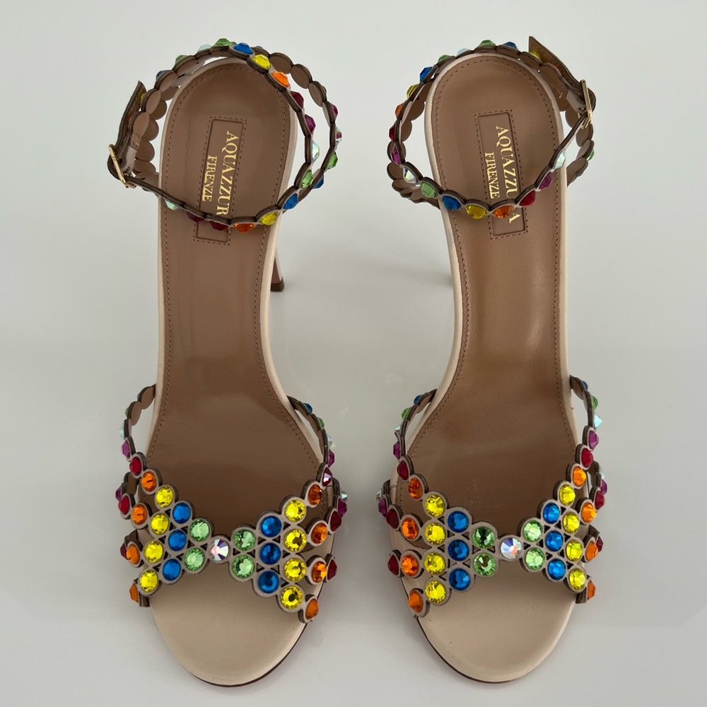 AQUAZZURA RAINBOW TEQUILA CRYSTAL SANDALS SIZE IT 37.5 / US 37.5